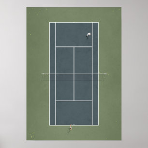Illustrated Tennis Court ovanifrån Poster