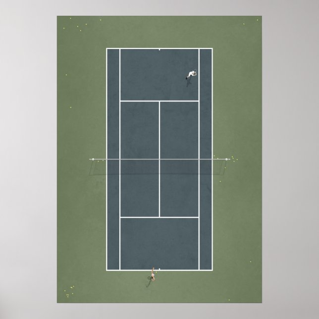 Illustrated Tennis Court ovanifrån Poster (Framsidan)
