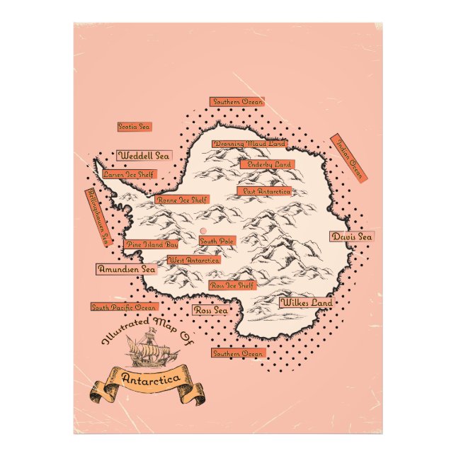 Illustrated Travel karta Antarctica Fototryck (Framsidan)