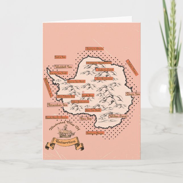 Illustrated Travel karta Antarctica Inbjudan (Framsida)