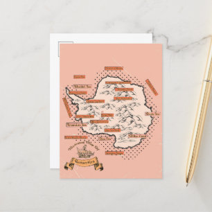 Illustrated Travel karta Antarctica Meddelande Vykort