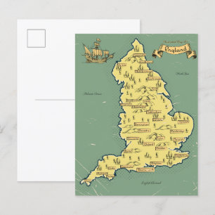 Illustrated Travel karta i England Inbjudan Vykort