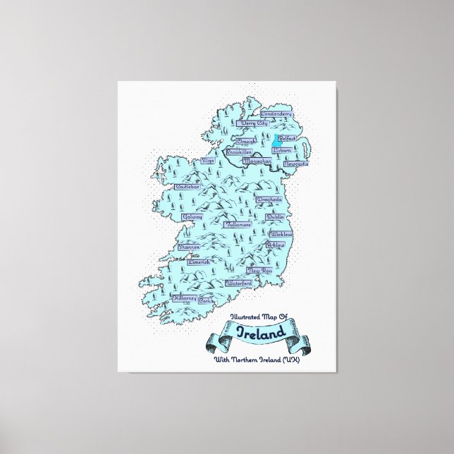 Illustrated Travel karta i Irland Canvastryck (Framsida)