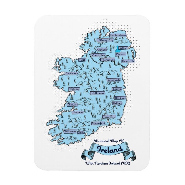 Illustrated Travel karta i Irland Magnet (Vertikal)