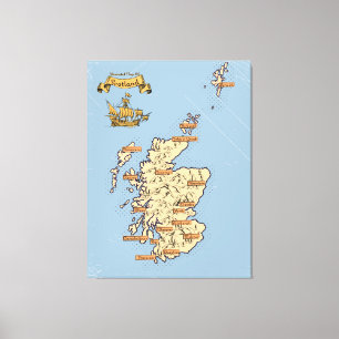 Illustrated Travel karta i Skottland Canvastryck