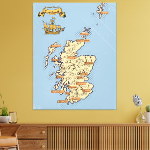 Illustrated Travel karta i Skottland Canvastryck