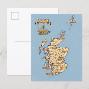 Illustrated Travel karta i Skottland Inbjudan Vykort