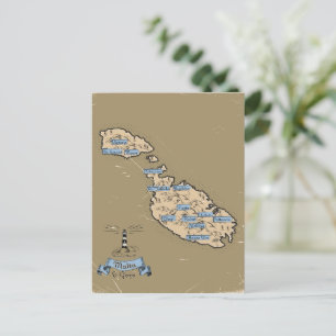 Illustrated Travel karta Malta Inbjudan Vykort