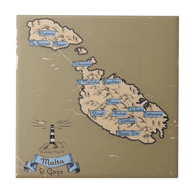 Illustrated Travel karta Malta Kakelplatta (Framsidan)