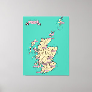 Illustrated Travel karta of Scotland (Teal Version Canvastryck