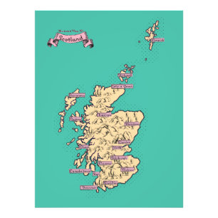 Illustrated Travel karta of Scotland (Teal Version Fototryck