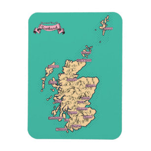 Illustrated Travel karta of Scotland (Teal Version Magnet