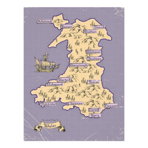 Illustrated Travel karta of Wales Fototryck