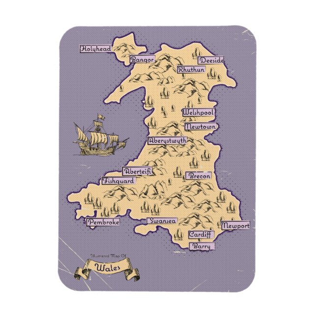 Illustrated Travel karta of Wales Magnet (Vertikal)