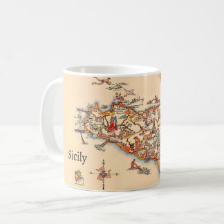 Illustrated Vintage Map of Sicily Mug Kaffemugg