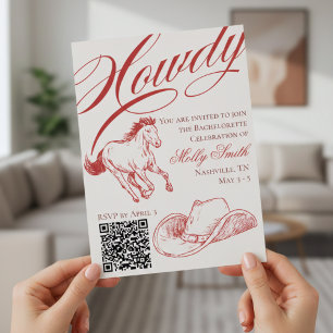 Illustrated Western Red Bachelorette Itinerary Inbjudningar