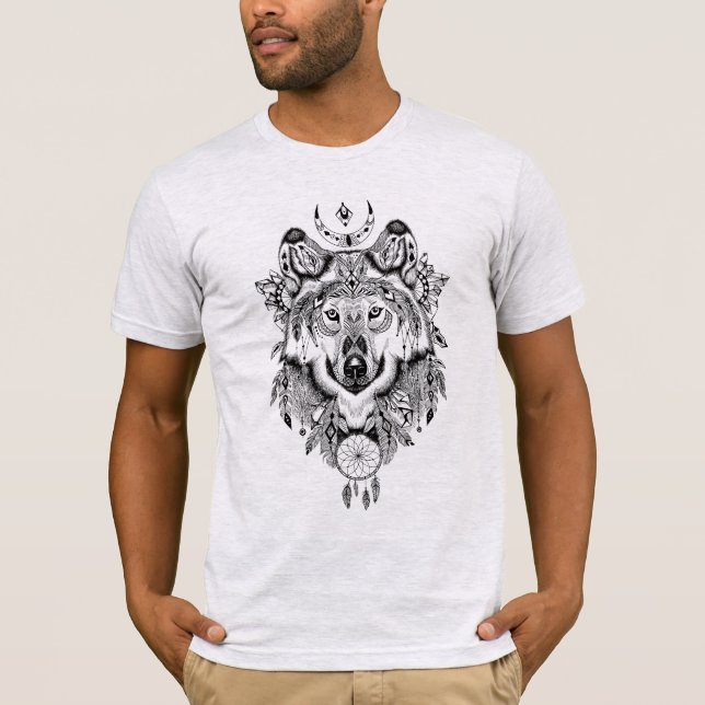 Illustrated Wolf Dream catcher T Shirt (Framsida)