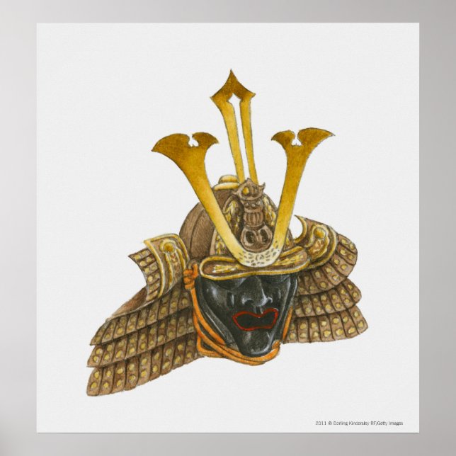 Illustration av 1600-talets samurai helmet poster (Framsidan)