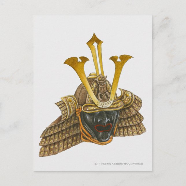 Illustration av 1600-talets samurai helmet vykort (Framsida)