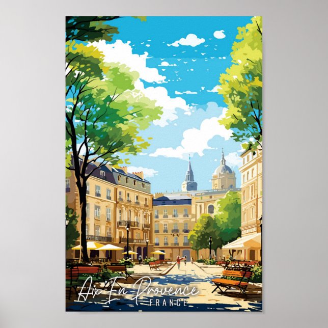 illustration av Aix En Provence Frankrike vintage  Poster (Framsidan)