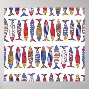 Illustration av akut fisk: Sömlös bakgrund för bar Poster