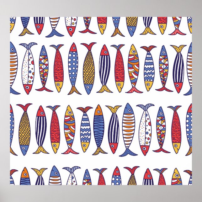 Illustration av akut fisk: Sömlös bakgrund för bar Poster (Framsidan)