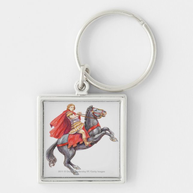 Illustration av Alexander underbaren Fyrkantig Silverfärgad Nyckelring (Framsidan)