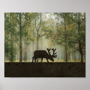 Illustration av älg i skog poster
