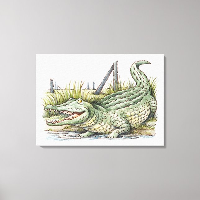 Illustration av alligator på kusten canvastryck (Framsida)