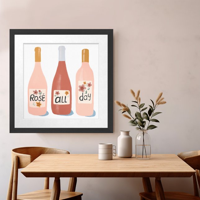 Illustration av Älskare vid ro, hela dagen Vin Poster (Rose ALL Day Wine Lovers Illustration Cute Square Illustration Rosé Poster
)