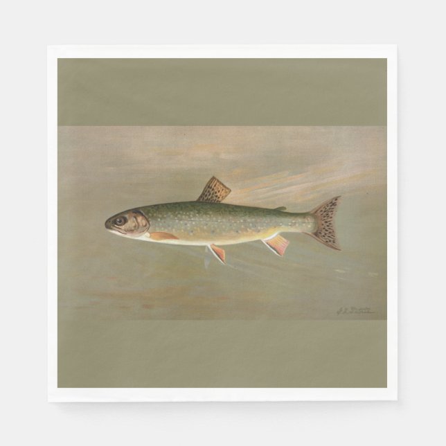 Illustration av American Brook Trout Fish Vintage Pappersservett (Framsidan)