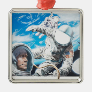 Illustration av amerikanastronaut i utrymme julgransprydnad metall