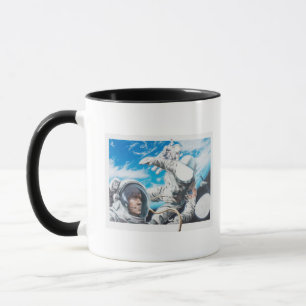 Illustration av amerikanastronaut i utrymme mugg
