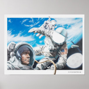 Illustration av amerikanastronaut i utrymme poster