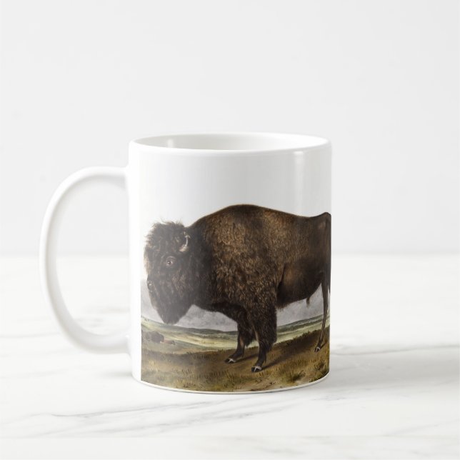 Illustration av amerikanska Bison (Bos Americanus) Kaffemugg (Vänster)