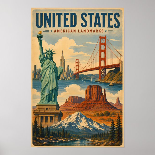 Illustration av amerikanska landmärken poster (Framsidan)