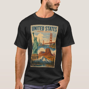 Illustration av amerikanska landmärken t shirt