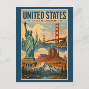 Illustration av amerikanska landmärken vykort