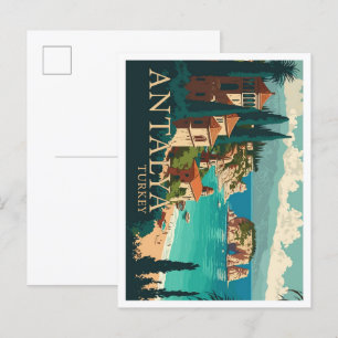 Illustration av Antalya Turkiet Vintage resor Vykort