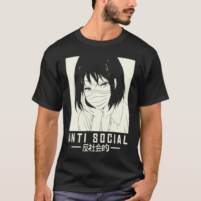 Illustration av antisociala japanska flickor med A T Shirt (Framsida)