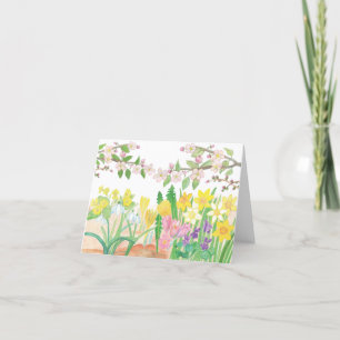 Illustration av äppelblommor och vårblommor helgkort