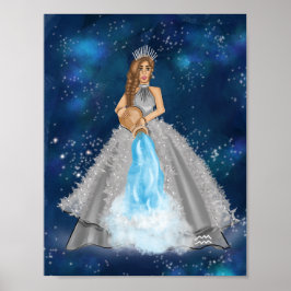 Illustration av Aquarius guddess Mode i marinblått Poster