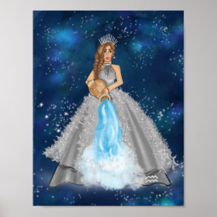 Illustration av Aquarius guddess Mode i marinblått Poster