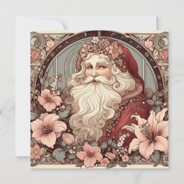 Illustration av art nouveau Jultomten Inbjudningar (Framsida)