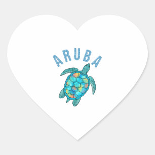Illustration av Aruba Beach Sea Turtle Hjärtformat Klistermärke