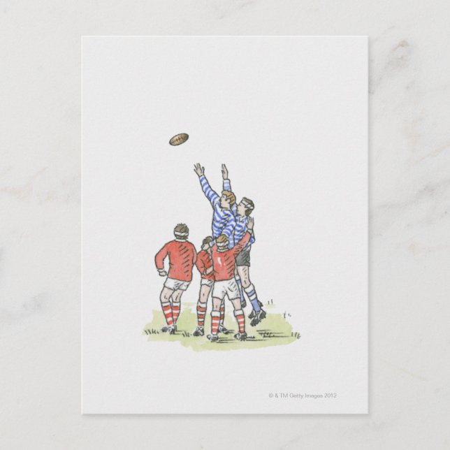 Illustration av att manar spelar rugby-hoppet i lu vykort (Framsida)