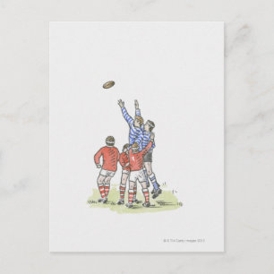 Illustration av att manar spelar rugby-hoppet i lu vykort