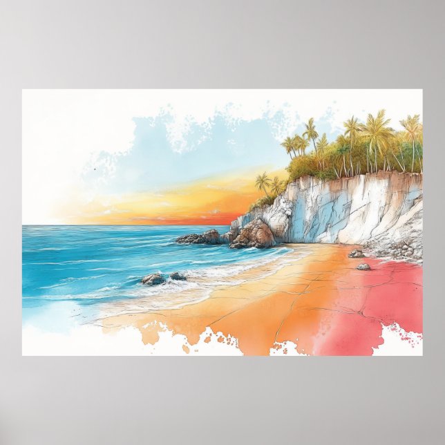 Illustration av båge vid kusten Pastel Färg Teckni Poster (Framsidan)