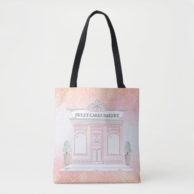 Illustration av bakery Cafe | Rosa Glitter Tote Ba Tygkasse (Framsida)