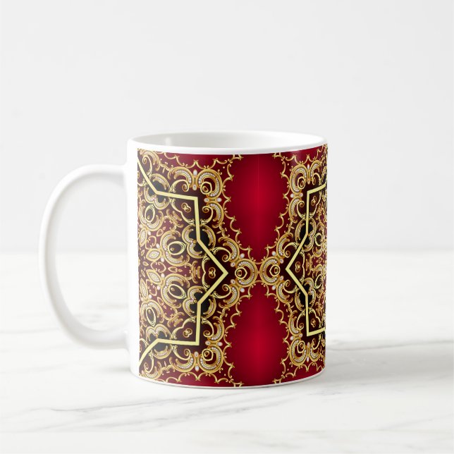 illustration av bakgrunden ram med pärlor och guld kaffemugg (Vänster)